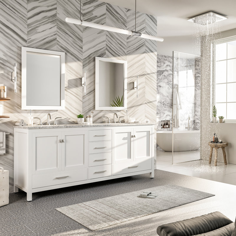 Brayden Studio® Pichardo 84'' Double Bathroom Vanity with Marble Top